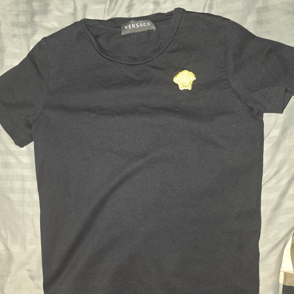 Versace Black Tee with Gold Medusa Emblem